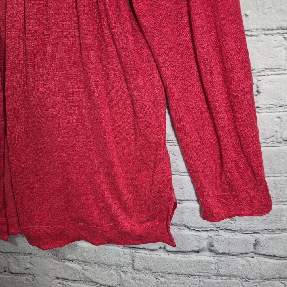 Tahari Women Sweater XL Red 100% Linen Hooded Cardigan Long Sleeve Open Front - Picture 4 of 9